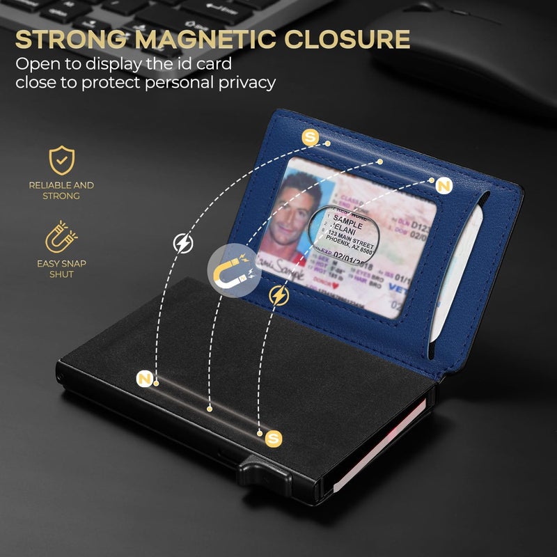 RUNBOX Slim Card Wallet for Men with ID Window – Minimalist RFID Wallet, Pop-Up Function, Ultra Thin Design, Metal Business Card Case Holds 8+ Cards, Gifts for Men, Men's Accessories - Image 4